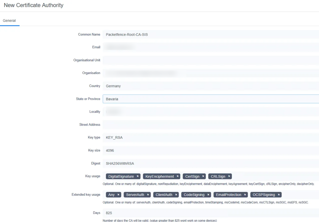 Completed CA details form
