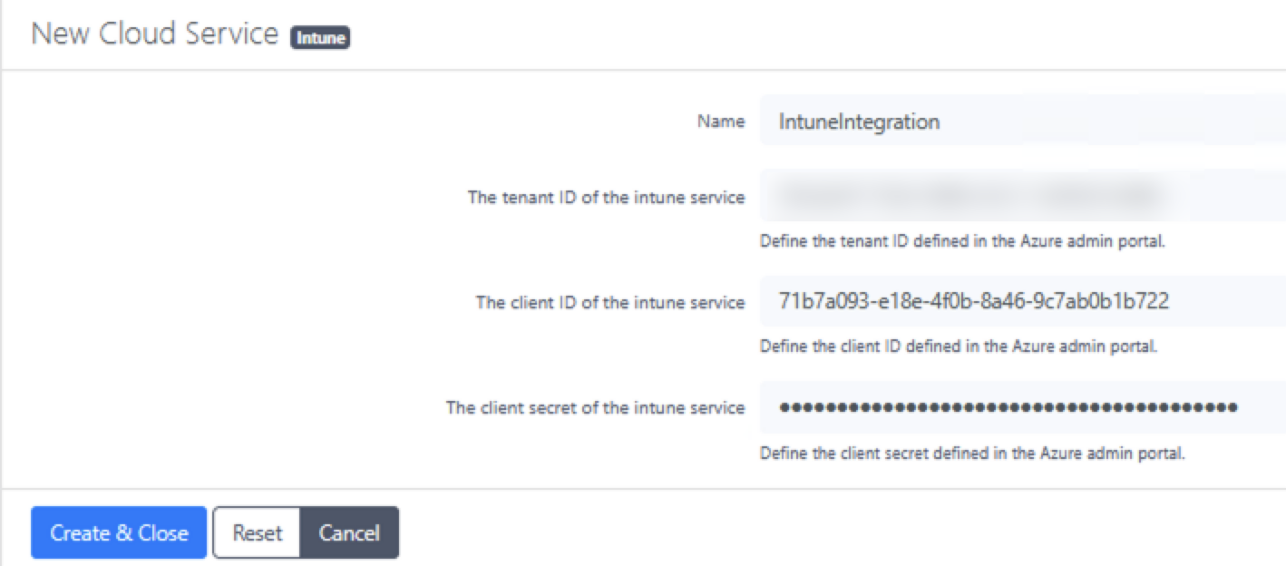PacketFence Intune cloud service configuration