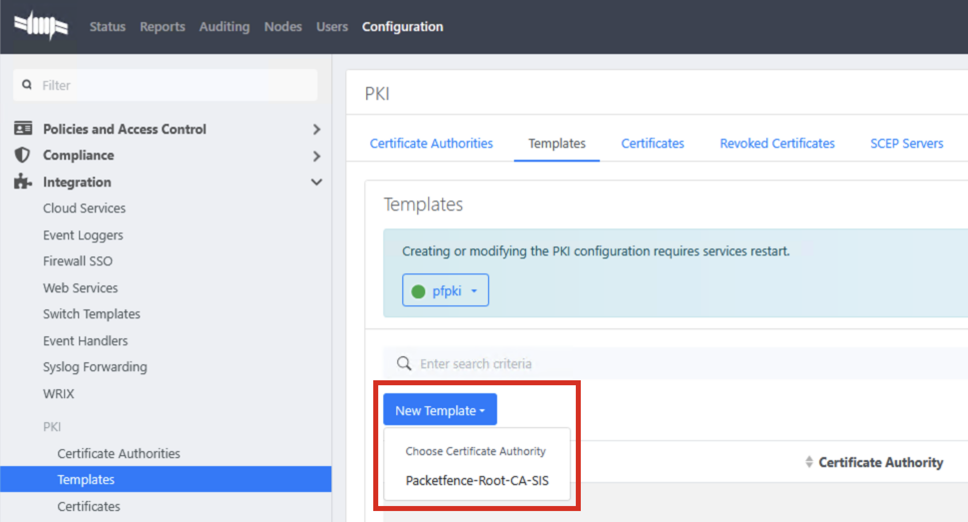 Certificate templates overview in PacketFence PKI