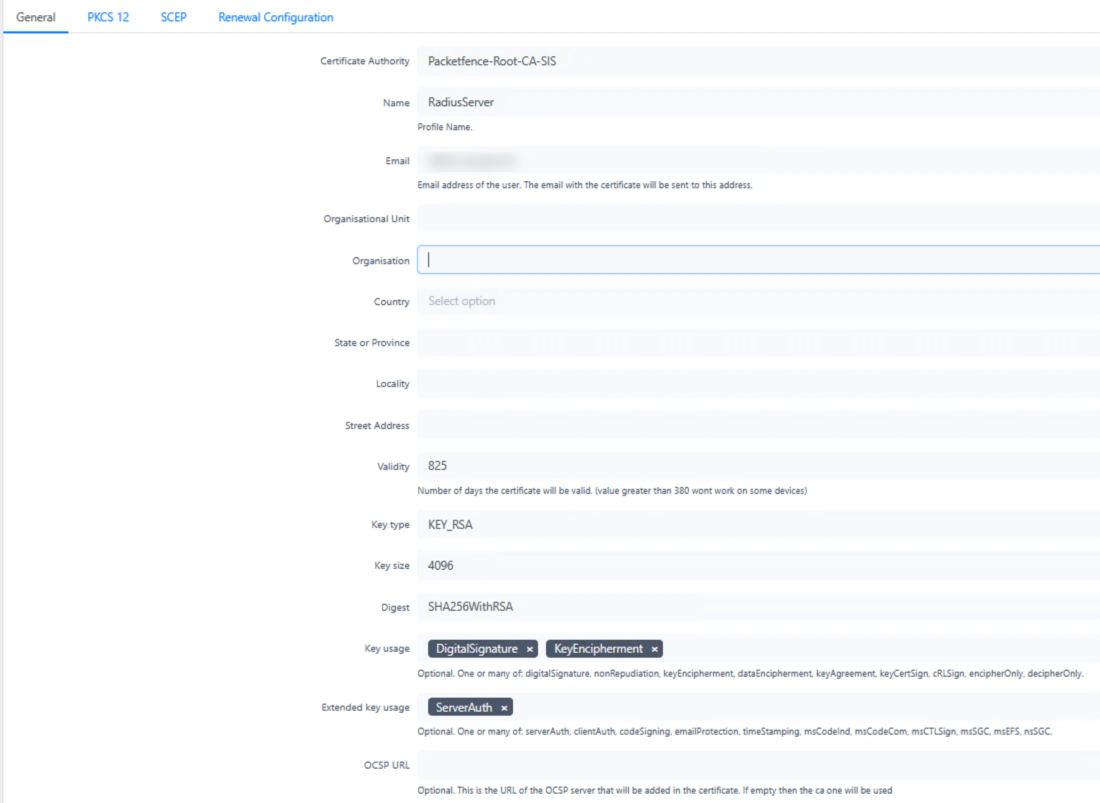 RADIUS Server certificate template configuration