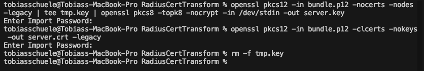 Extracting certificate components with openssl on macOS