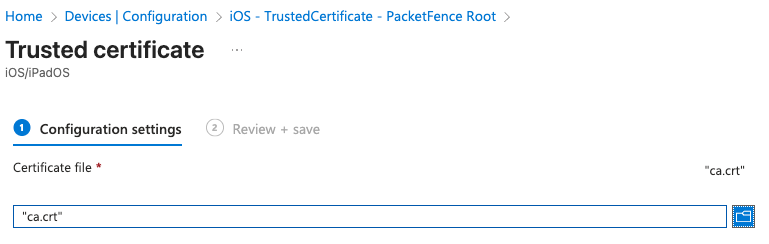 iOS Trusted Certificate profile configuration in Intune